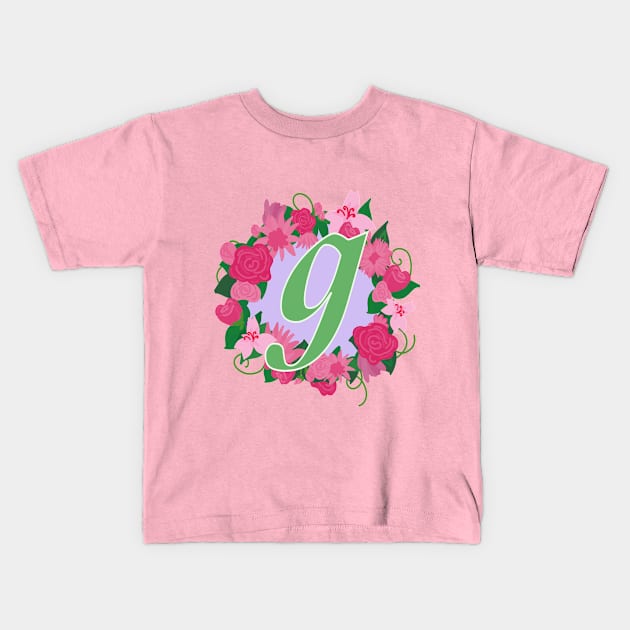 Monogram G, Personalized Floral Initial Kids T-Shirt by Bunniyababa